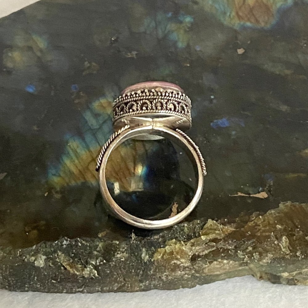 Sterling Silver 925 MNSN Oval Bezel Set Pink Rhodochrosite Cabochon Ring Sz 6.5 - Picture 5 of 16